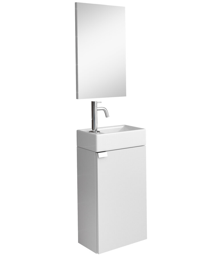 Toiletmeubel Apollo 40cm met spiegel - hoogglans wit