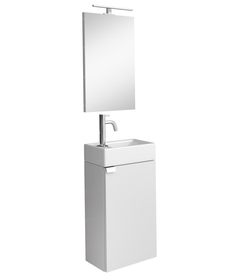 Toiletmeubel Apollo 40cm met spiegel en LED - hoogglans wit