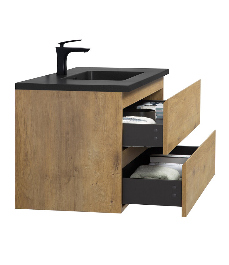 Badkamermeubel Angela 100cm - zwarte wastafel - eiken