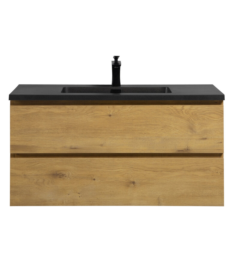 Badkamermeubel Angela 100cm - zwarte wastafel - eiken