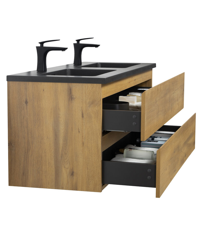 Badkamermeubel Angela 120cm - zwarte wastafel - eiken