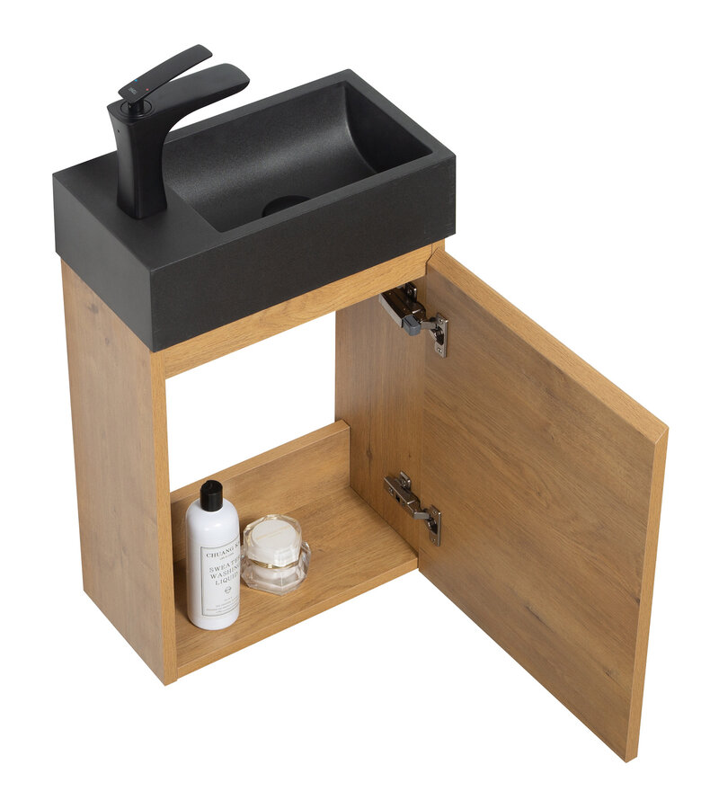 Toiletmeubel Angela 40cm - eiken met zwarte wastafel