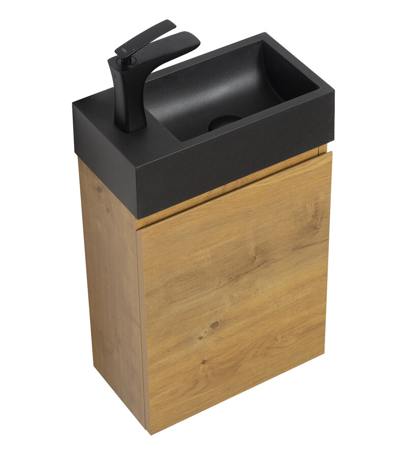 Toiletmeubel Angela 40cm - eiken met zwarte wastafel