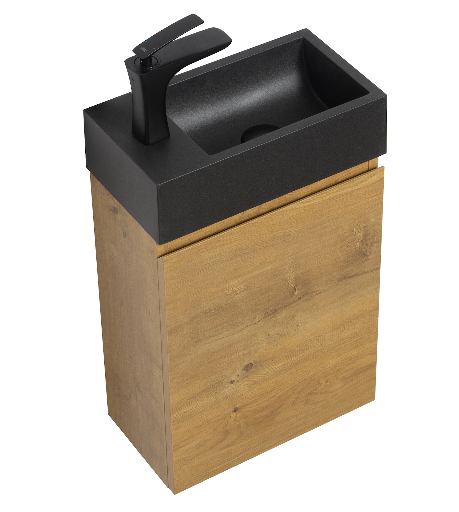 Toiletmeubel Angela 40cm - eiken met zwarte wastafel - Badplaats