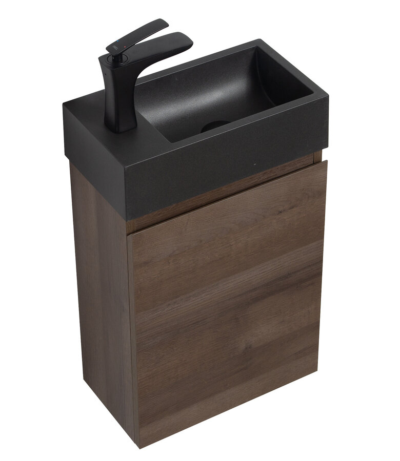 Toiletmeubel Angela 40cm - bruin eiken met zwarte wastafel