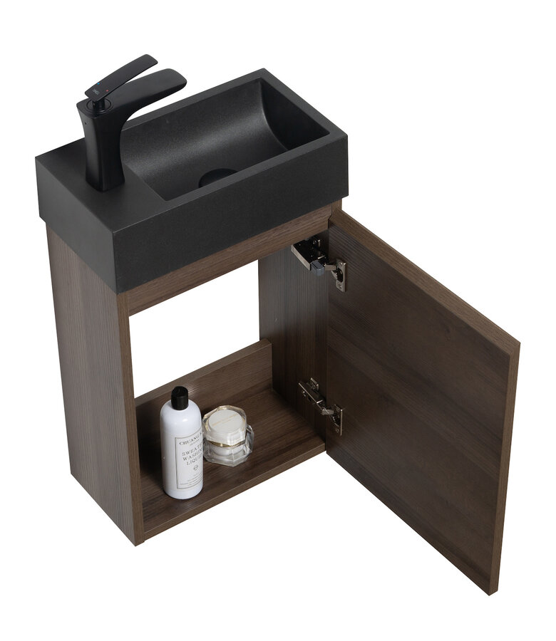 Toiletmeubel Angela 40cm - bruin eiken met zwarte wastafel