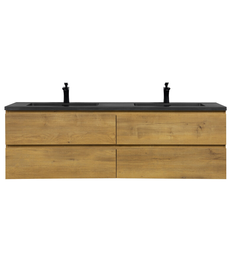 Badkamermeubel Angela 160cm - zwarte wastafel - eiken