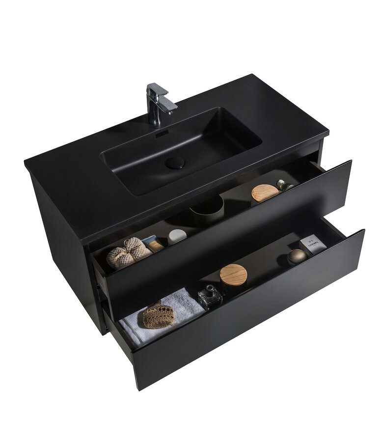 Badkamermeubel Angela 100cm - zwarte wastafel - mat zwart