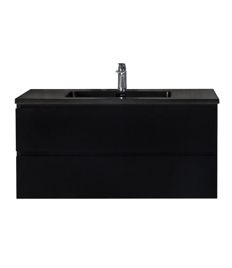 Badkamermeubel Angela 100cm - zwarte wastafel - mat zwart