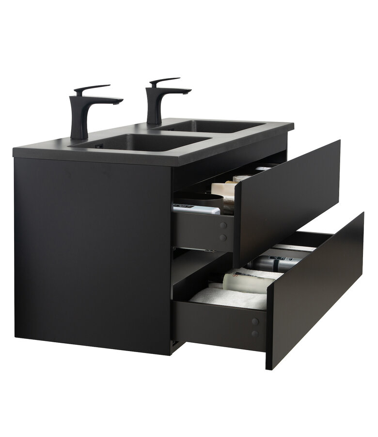 Badkamermeubel Angela 120cm - zwarte wastafel - mat zwart