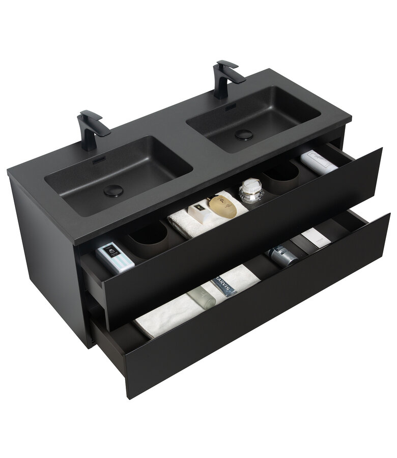 Badkamermeubel Angela 120cm - zwarte wastafel - mat zwart