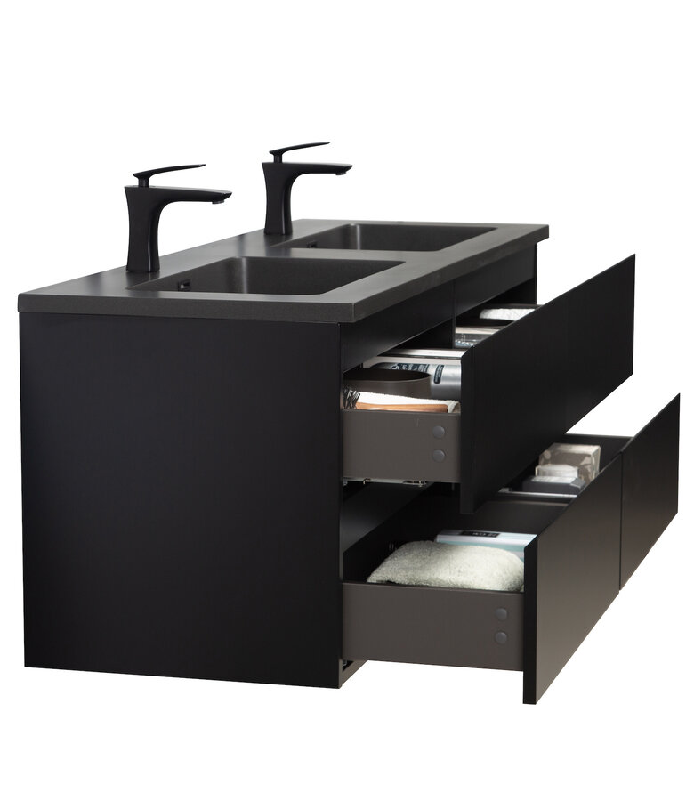 Badkamermeubel Angela 140cm - zwarte wastafel - mat zwart