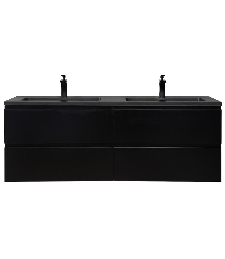 Badkamermeubel Angela 140cm - zwarte wastafel - mat zwart