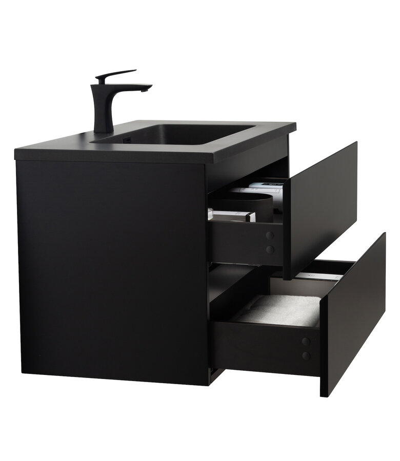 Badkamermeubel Angela 80cm - zwarte wastafel - mat zwart