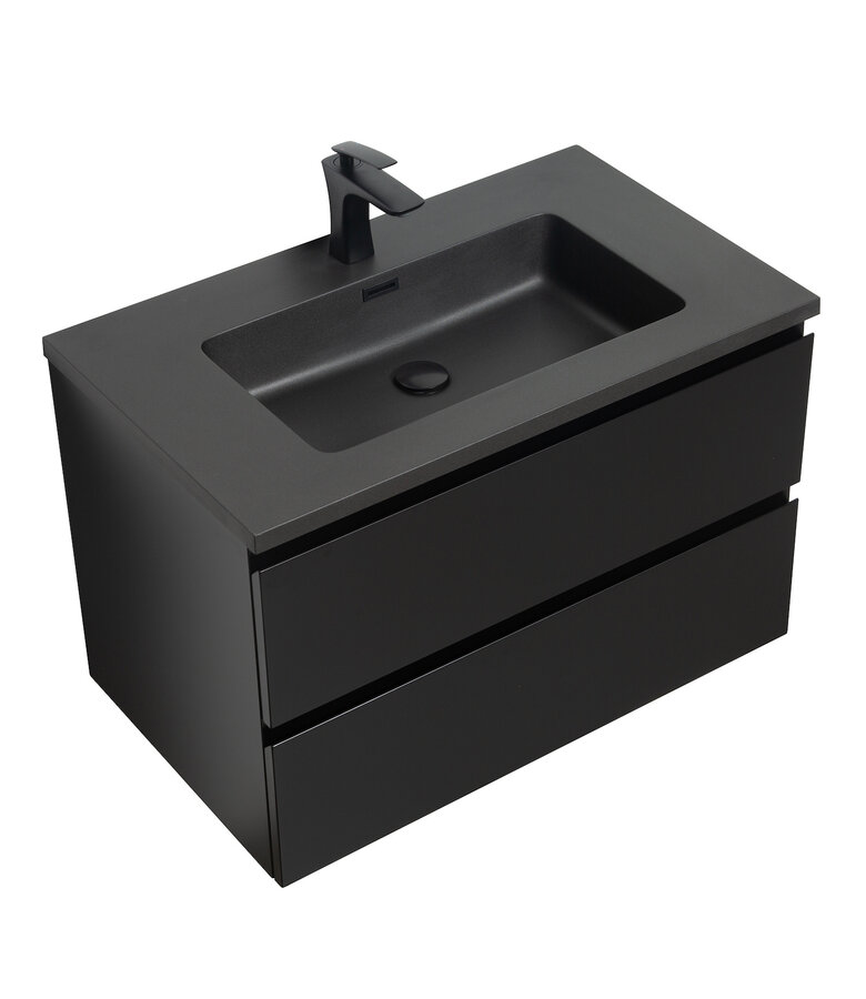 Badkamermeubel Angela 80cm - zwarte wastafel - mat zwart