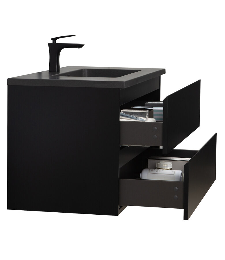 Badkamermeubel Angela 90cm - zwarte wastafel - mat zwart