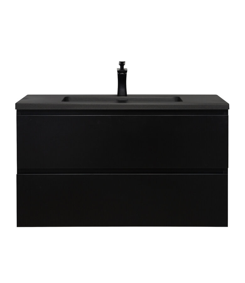 Badkamermeubel Angela 90cm - zwarte wastafel - mat zwart