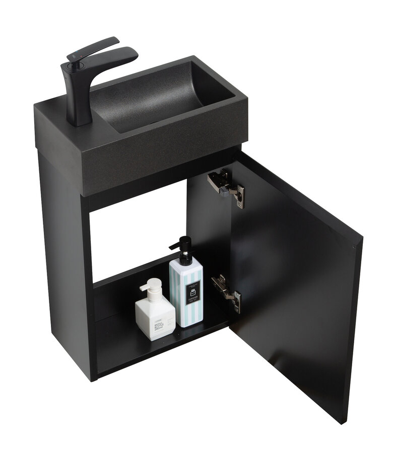 Toiletmeubel Angela 40cm - mat zwart met zwarte wastafel