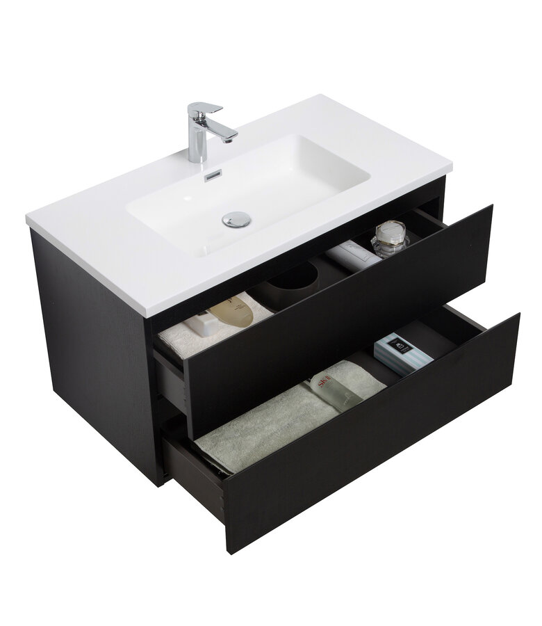 Badkamermeubel Angela 90cm - zwart houtnerf