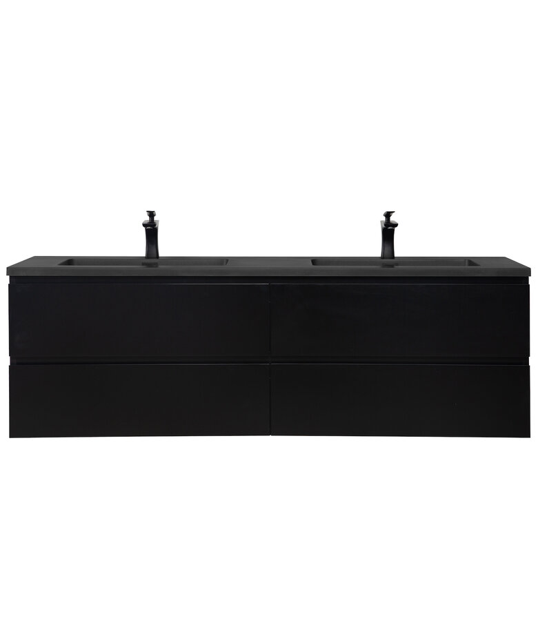 Badkamermeubel Angela 160cm - zwarte wastafel - mat zwart