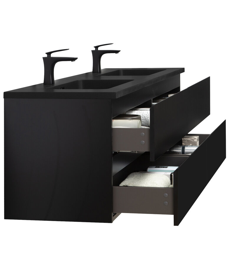 Badkamermeubel Angela 160cm - zwarte wastafel - mat zwart