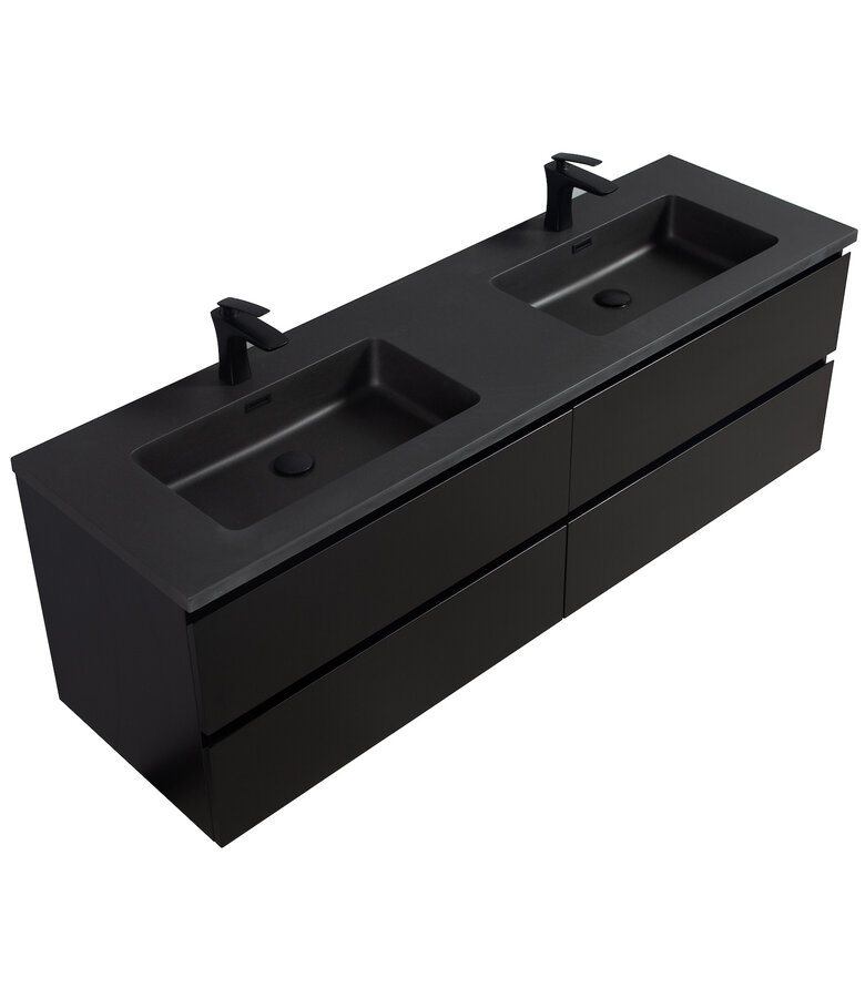 Badkamermeubel Angela 160cm - zwarte wastafel - mat zwart