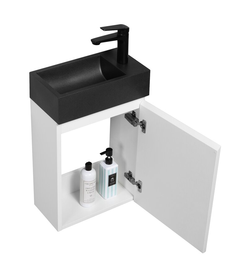 Toiletmeubel Angela 40cm - mat wit met zwarte wastafel