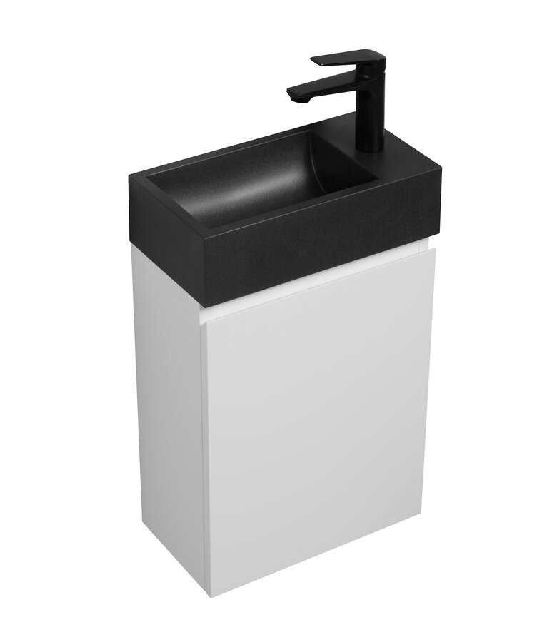 Toiletmeubel Angela 40cm - mat wit met zwarte wastafel