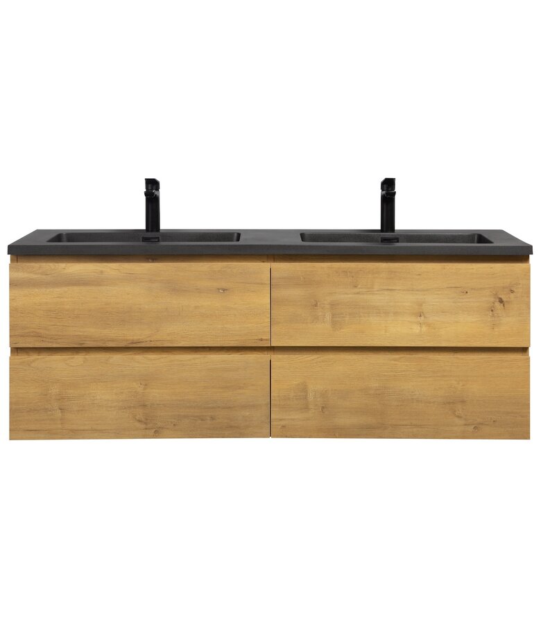 Badkamermeubel Angela 140cm - zwarte wastafel - eiken