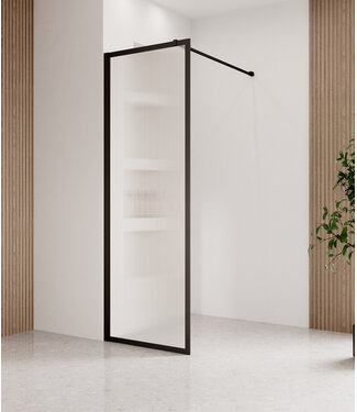 Douchewand Georgia 50 x 200 cm - zwart - geribbeld glas met nano coating