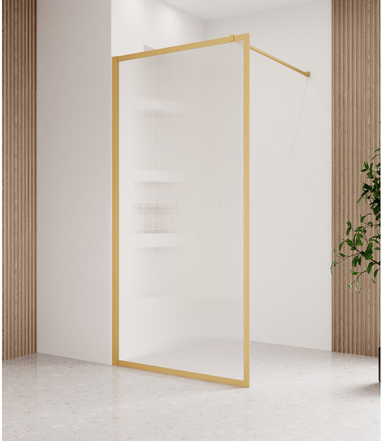 Douchewand Georgia 90 x 200 cm - goud - geribbeld glas met nano coating