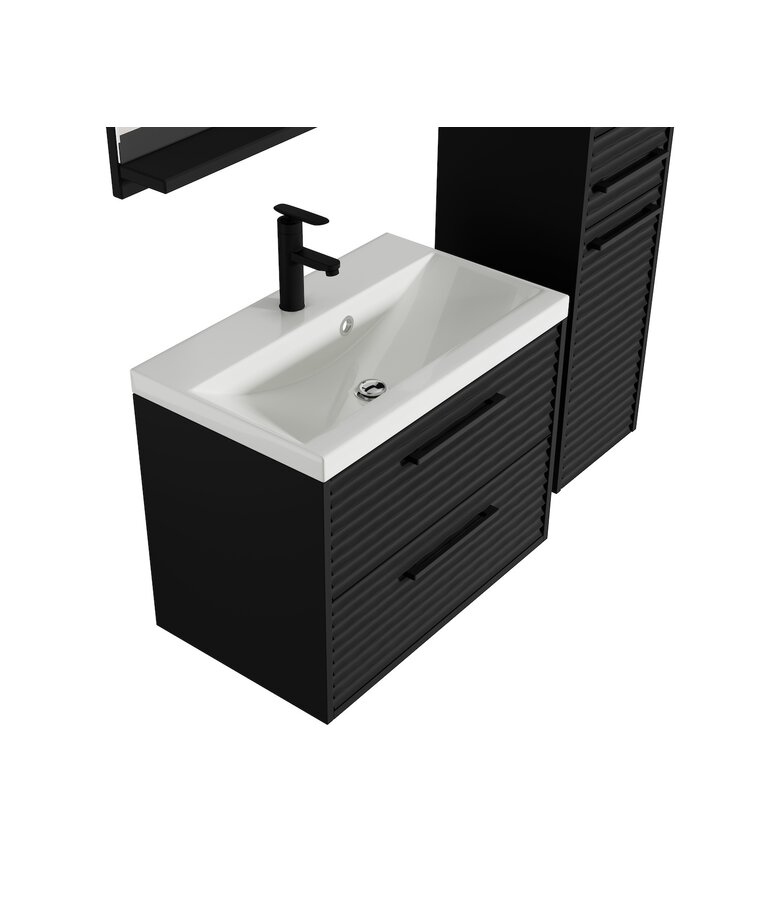 Badkamermeubel Etna 60cm complete set met spiegelkast - mat zwart
