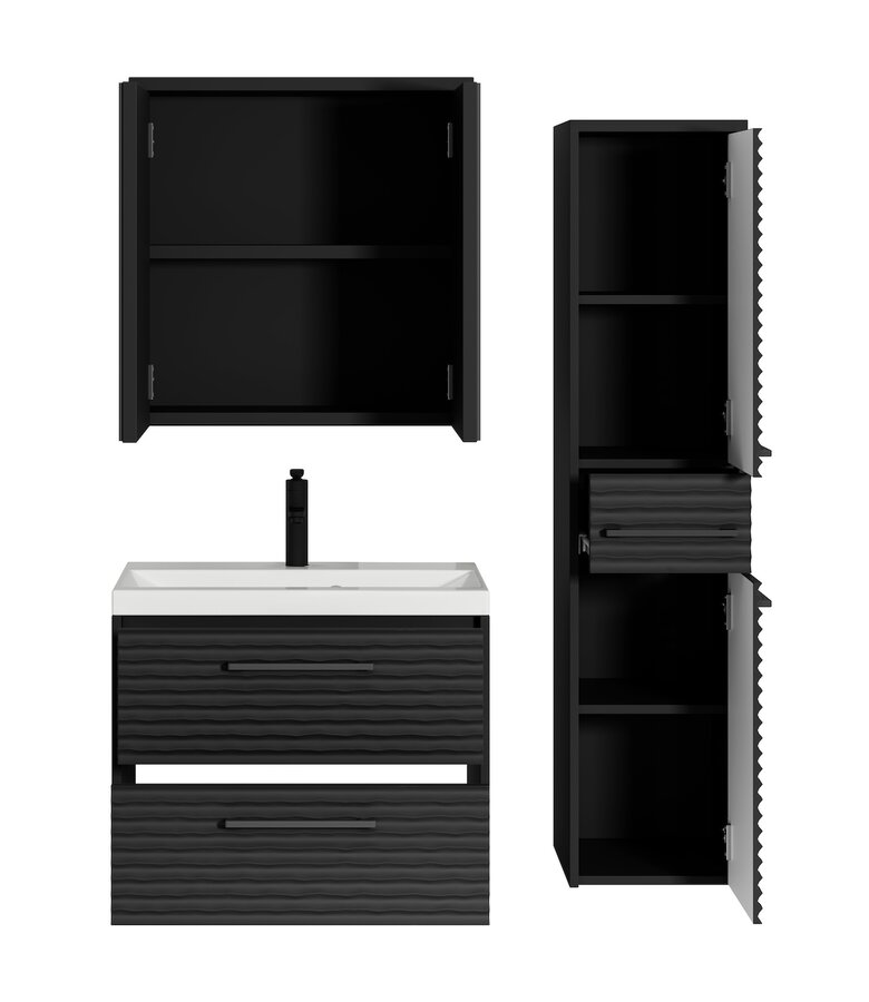 Badkamermeubel Etna 60cm complete set met spiegelkast - mat zwart