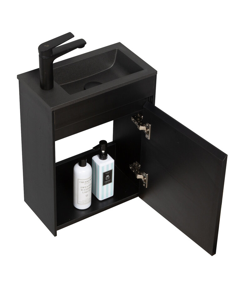 Toiletmeubel Sinta 40cm - mat zwart - zwarte wastafel