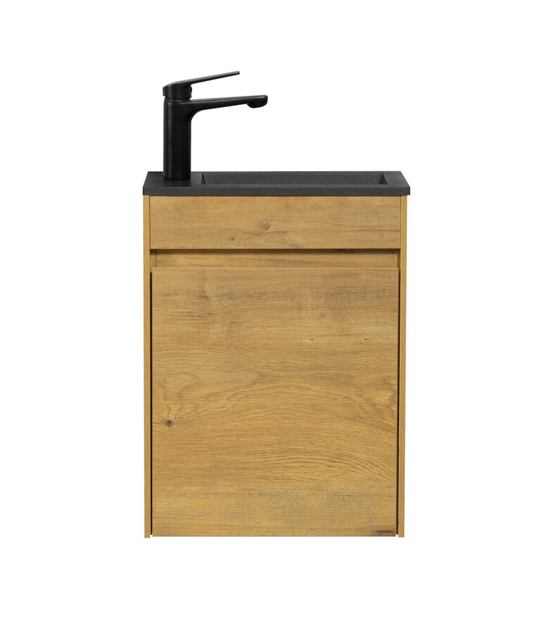 Toiletmeubel Sinta 40cm - eiken - zwarte wastafel