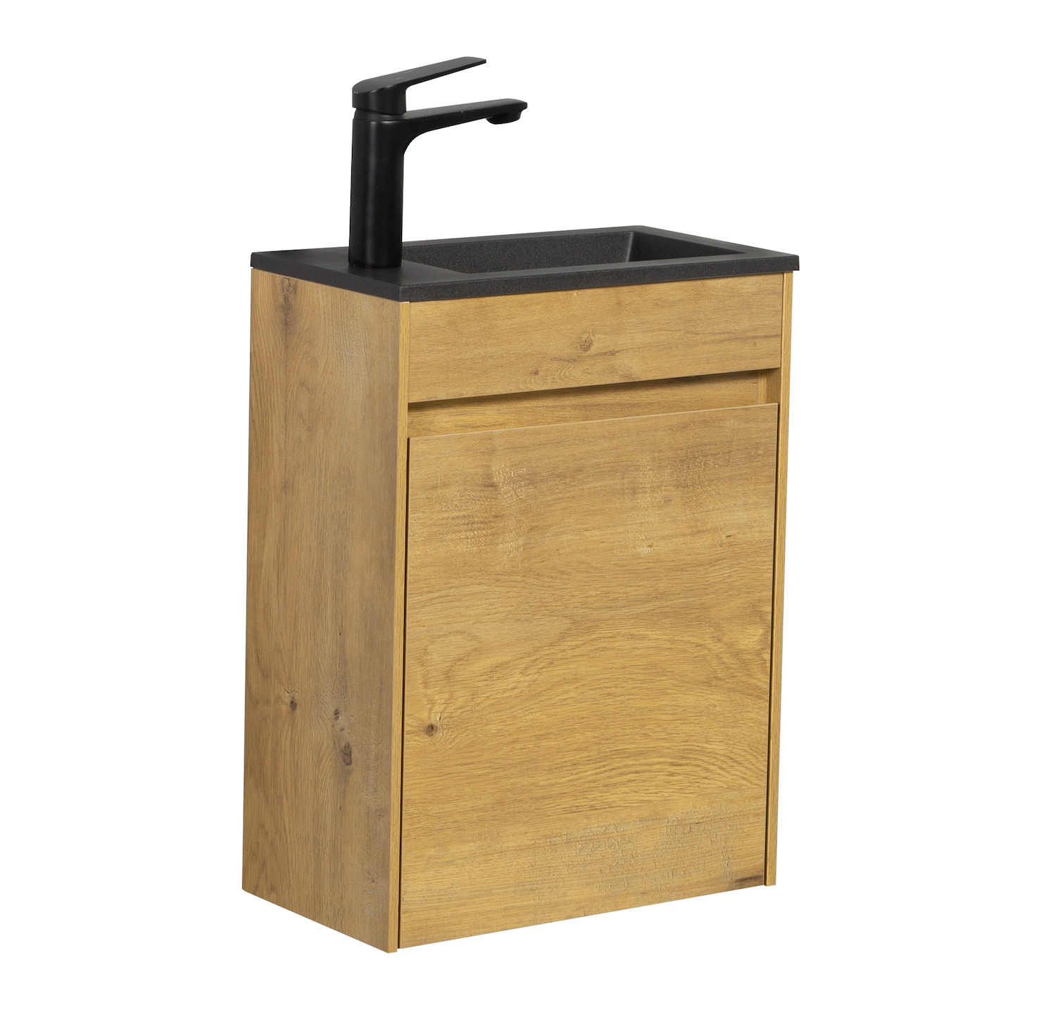 Toiletmeubel Sinta 40cm - eiken - zwarte wastafel - Badplaats