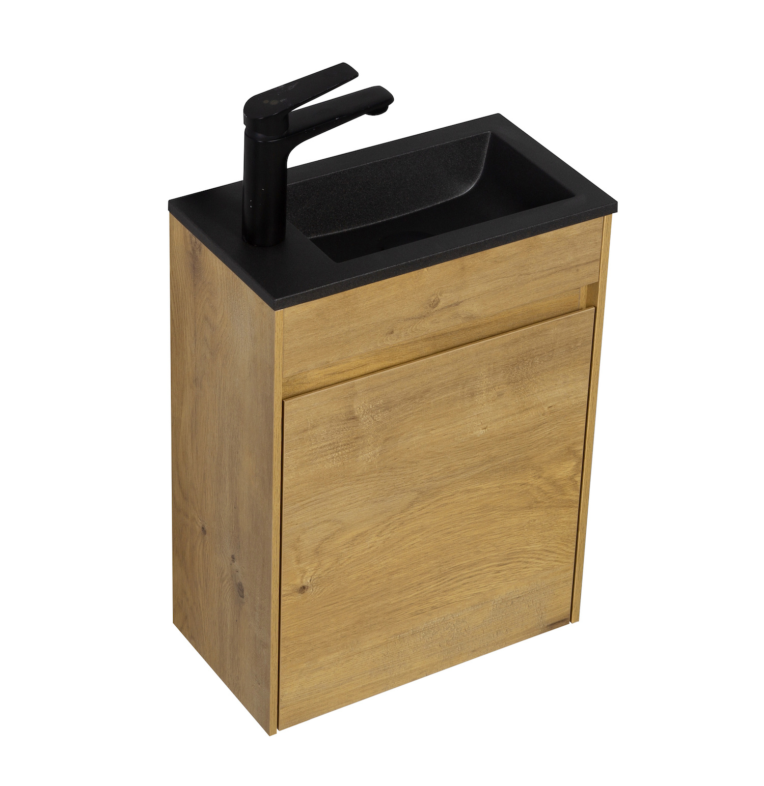 Toiletmeubel Sinta 40cm - eiken - zwarte wastafel - Badplaats