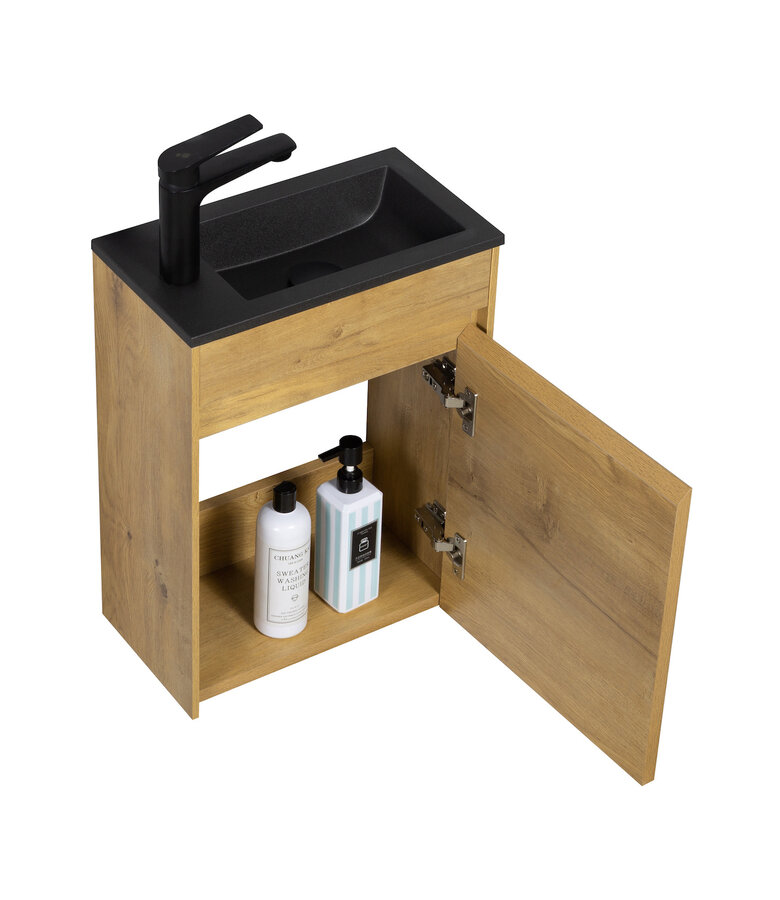 Toiletmeubel Sinta 40cm - eiken - zwarte wastafel