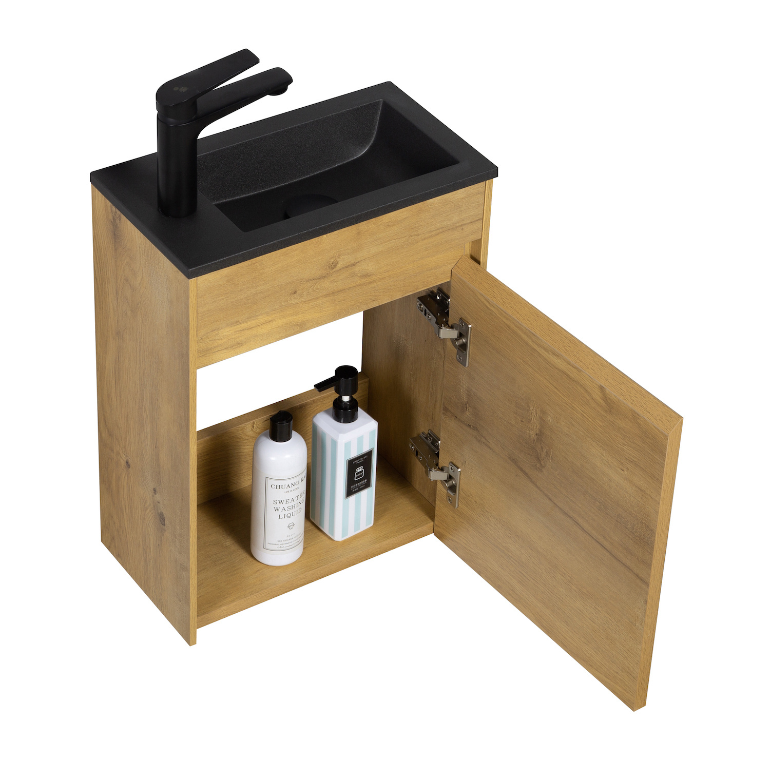 Toiletmeubel Sinta 40cm - eiken - zwarte wastafel - Badplaats