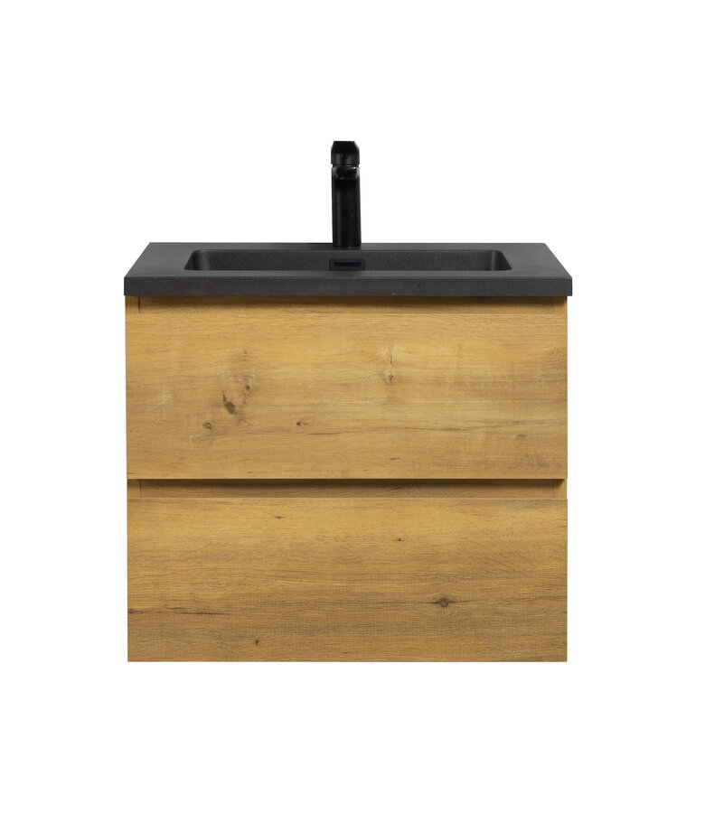 Badkamermeubel Angela 60cm - zwarte wastafel - eiken