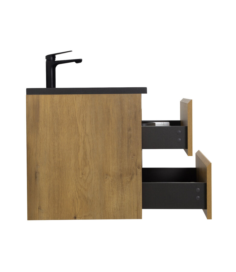 Badkamermeubel Angela 60cm - zwarte wastafel - eiken
