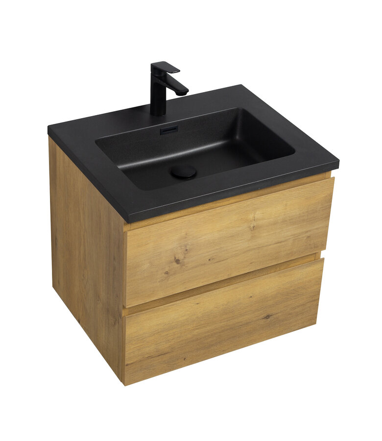 Badkamermeubel Angela 60cm - zwarte wastafel - eiken