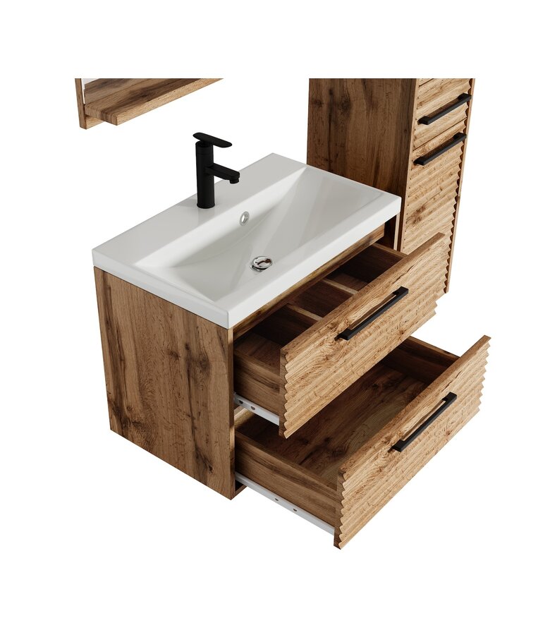 Badkamermeubel Etna 60cm complete set met spiegelkast - eiken