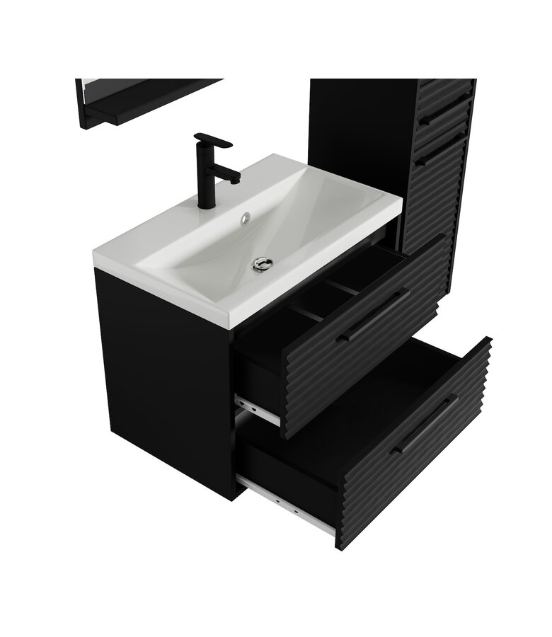 Badkamermeubel Etna 60cm complete set met spiegelkast - mat zwart