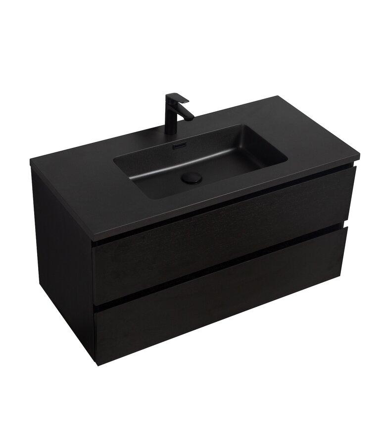 Badkamermeubel Angela 100cm - zwarte wastafel - zwart houtnerf