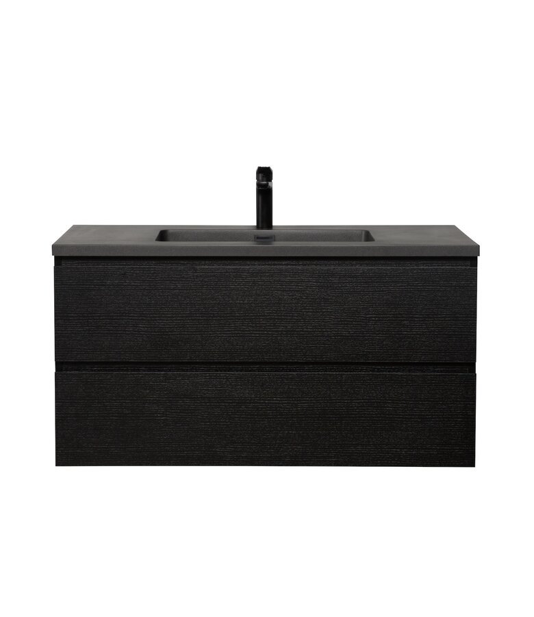 Badkamermeubel Angela 100cm - zwarte wastafel - zwart houtnerf