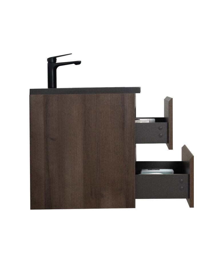 Badkamermeubel Angela 60cm - bruin eiken - zwarte wastafel