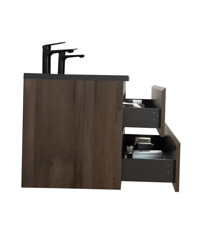 Badkamermeubel Angela 120cm - bruin eiken - zwarte wastafel