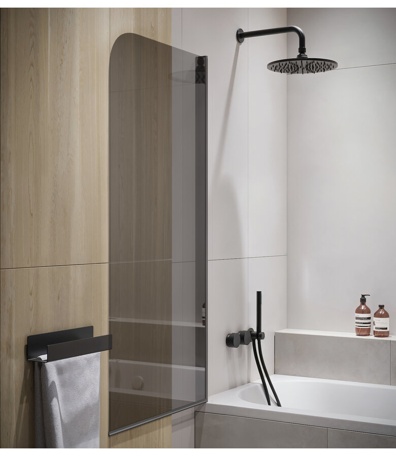 Badwand Torino 60 x 140 cm - rookglas - zwart - nano coating