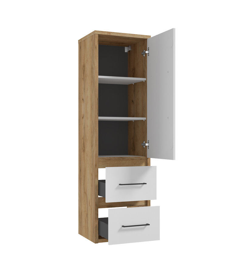 Badkamerkast Elano 46 x 38 x 154 cm - eiken met hoogglans wit